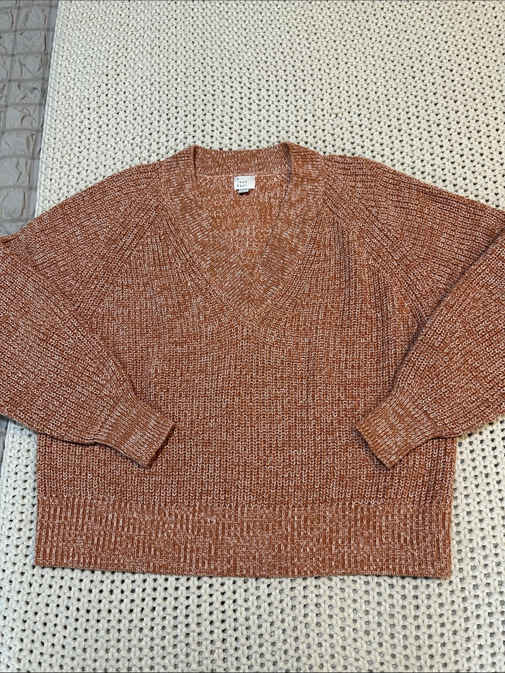 A New Day Chunky V-Neck Sweater in Rust Heather